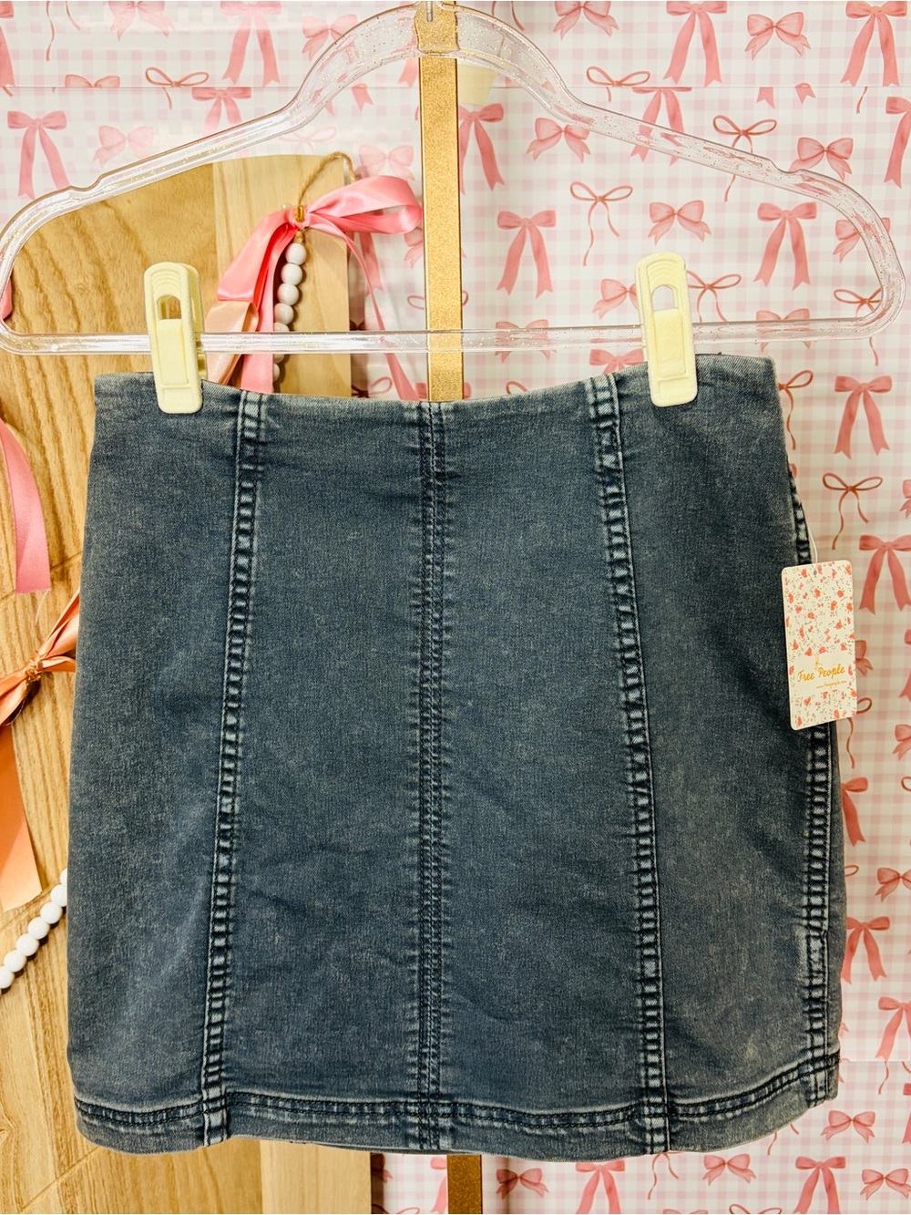 Free People Modern Fem Westminster Blue Denim Mini Skirt Coastal Cowgirl Classic
